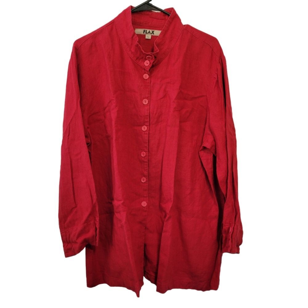 Flax Red Button Up Tunic Size Large Lagenlook - image 1